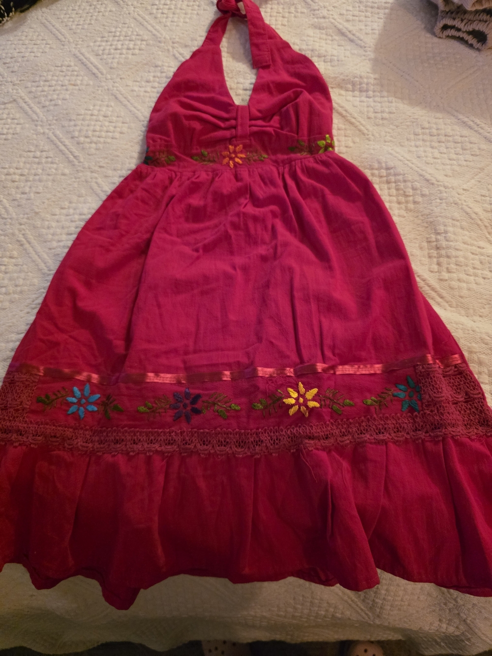Girls' Pink Embroidered Halter Dress - Brand
